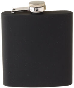 Zakfles heupfles chrome met zwart rubberen buitenkant 6oz