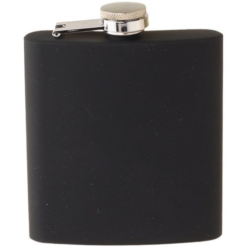 Zakfles heupfles chrome met zwart rubberen buitenkant 6oz