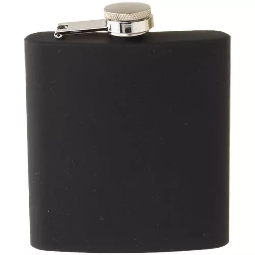 Zakfles heupfles chrome met zwart rubberen buitenkant 6oz
