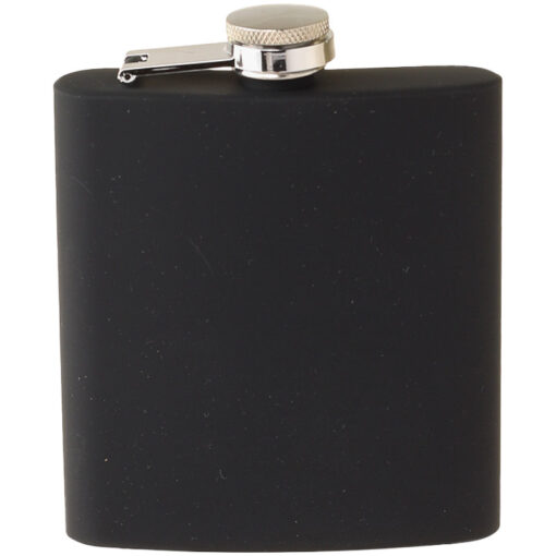 Zakfles heupfles chrome met zwart rubberen buitenkant 6oz