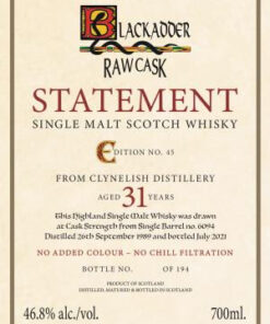 Alternative view of Clynelish blackadder edition 45 1989 31y 46,8% 70cl